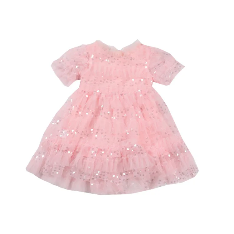 Girls Dresses 2020 Summer New Sequined Mesh Splicing Princess Girl Baby Korean Version of The Cake Dress Style | Детская одежда и