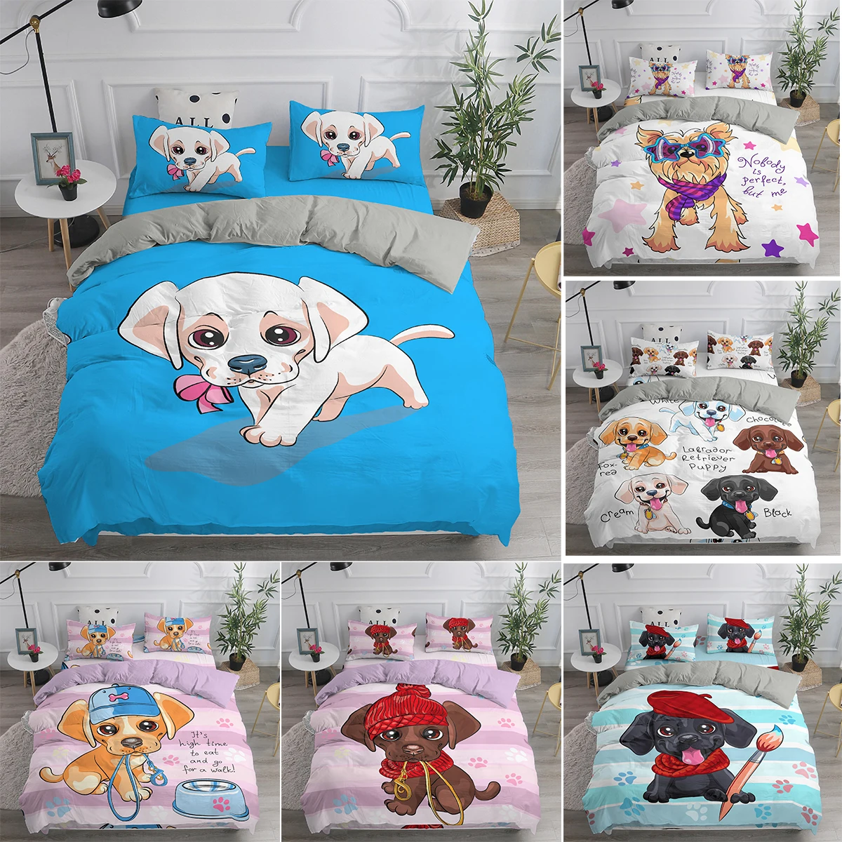 

Children Cartoon Cute Dogs Bedding Sets 3D Print Duvet Cover Twin Single Size Luxury Quilt cover 240x220 Pillowcase 50x75cm