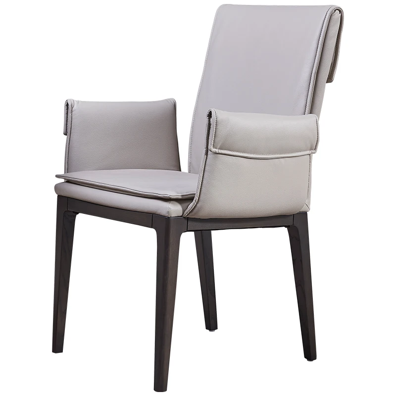 

Light Luxury Dining Chair Single Leather Household Small Apartment with Armrest Dining Chair Simple Luxury Solid Wood
