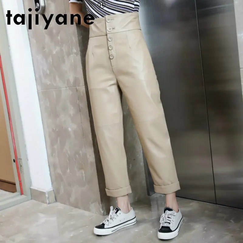 Tajiyane Women's Pants Real Sheepskin Trousers Women Wide Leg Pants Woman Genuine Leather Pants Korean Style Ropa Mujer TN2399