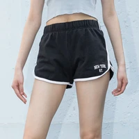 women embroidery letters runner shorts stretch waistband contrast trims training retro shorts