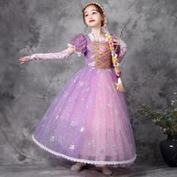 vogueon girls tangled princess dress sequined puff sleeve vestido infantil rapunzel fancy costume for kids party cosplay clothes