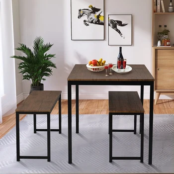3-Piece Dining Table Set Kitchen Table With Two Benches, Kitchen Contemporary Home Furniture