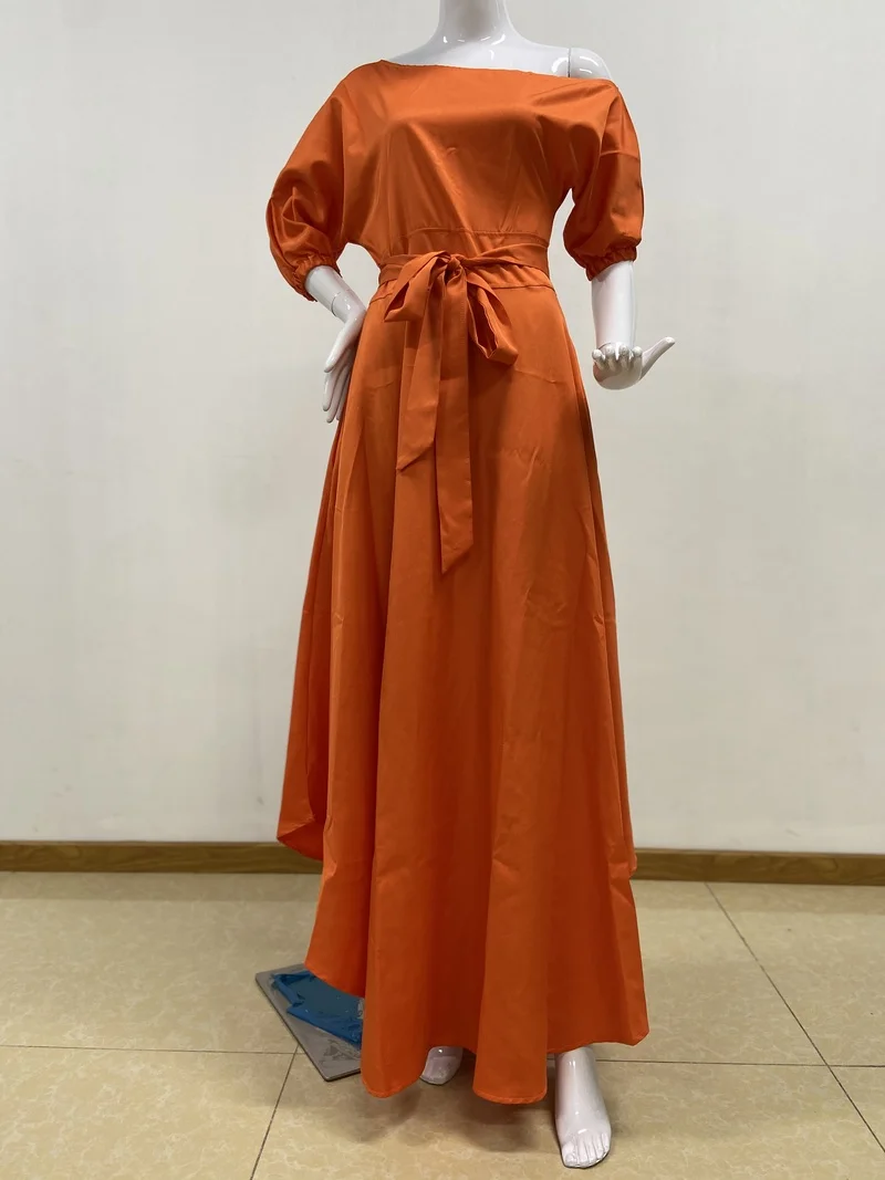 

Long Dress Women KALENMOS Vintage Summer Loose High Waist Plus Size Sashes Party Elegant Lantern Sleeve Sexy Maxi Chic Vestidos