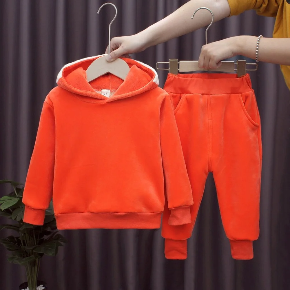 

Children's Sweater Suit Hooded Sweater Top +Pants 2pcs Set Plus Velvet Thickening Clothes Girls Winter Casual Sport Outwear1-5Y