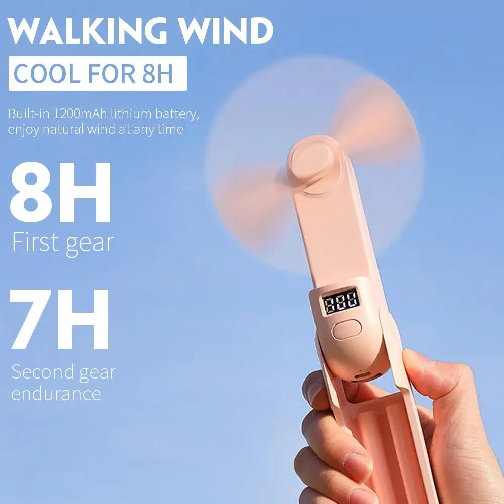 

Hand-Held Fan Folding Fan Two Speeds USB Charging Power Bank Travel Photo Props 1200MAH 3 in 1 Portable Mini