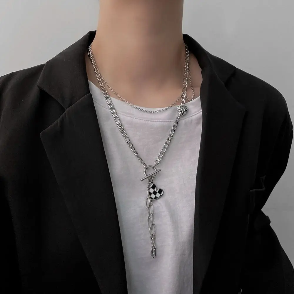 

Двухслойное ожерелье с подвеской в шахматном стиле в стиле хип-хоп