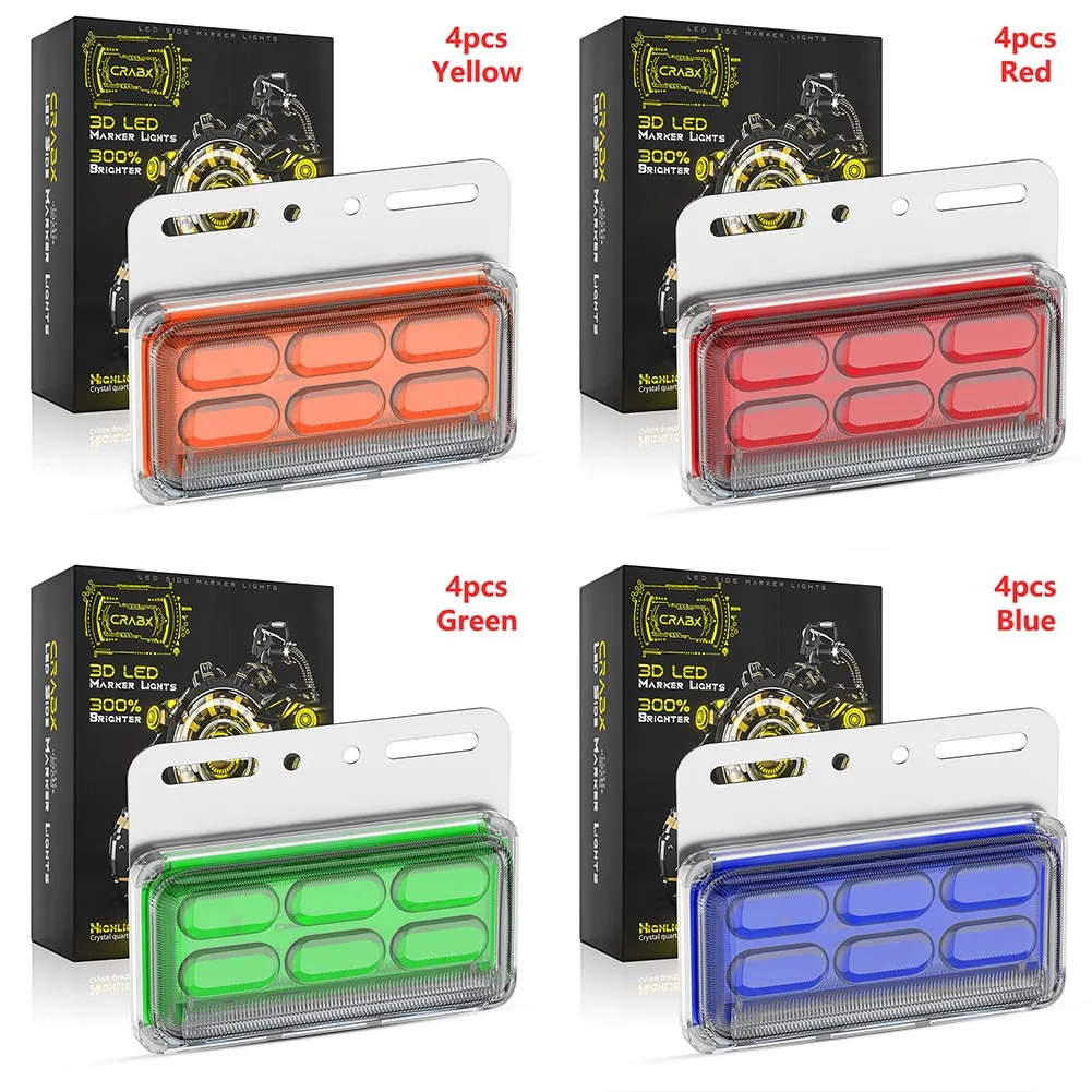 

12-24v 4PCS LED Side Marker Warning Lights 6500K Flashing Lamp Waterproof For Truck Car Side Marker Lights