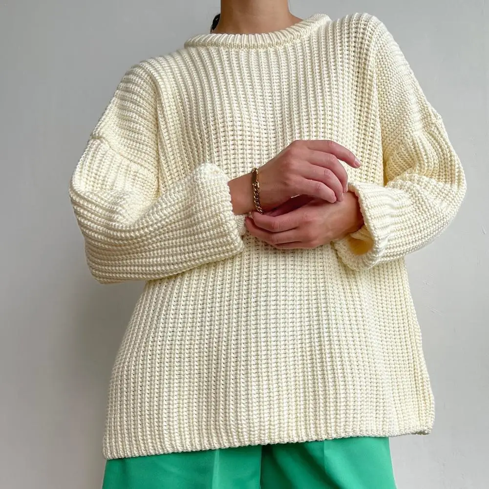 

Женский объемный вязаный свитер, свободная верхняя одежда, пуловер с круглым вырезом и длинным рукавом, K6n7