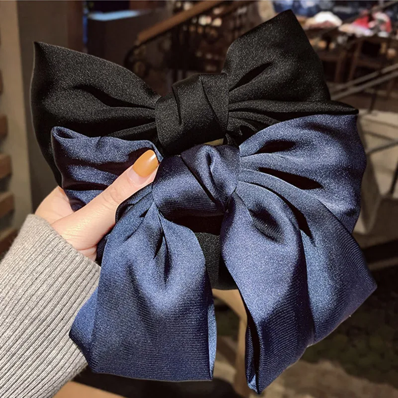 Заколки для волос женские атласные с большим бантом шифоновая заколка ленты