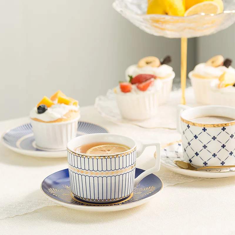 

European-style Phnom Penh Bone China Coffee Cup, Saucer, Tea Spoon Set Geometric Creative Simple English Afternoon Tea Tea Set