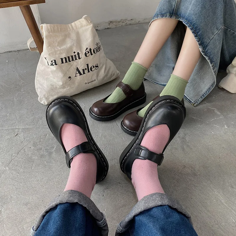 

Retro Woman Shoes Casual Female Sneakers Oxfords Black Flats British Style Shallow Mouth Round Toe Leather New Preppy Summer PU