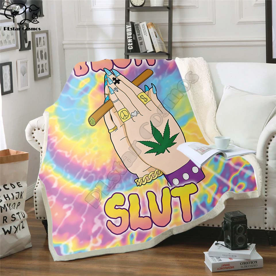 

Сказочное одеяло Blunt Slut/trippy Tie-dye с принтом листьев травы, одеяло для кровати, дивана, кресла, постельное белье, домашнее покрывало для взрослы...