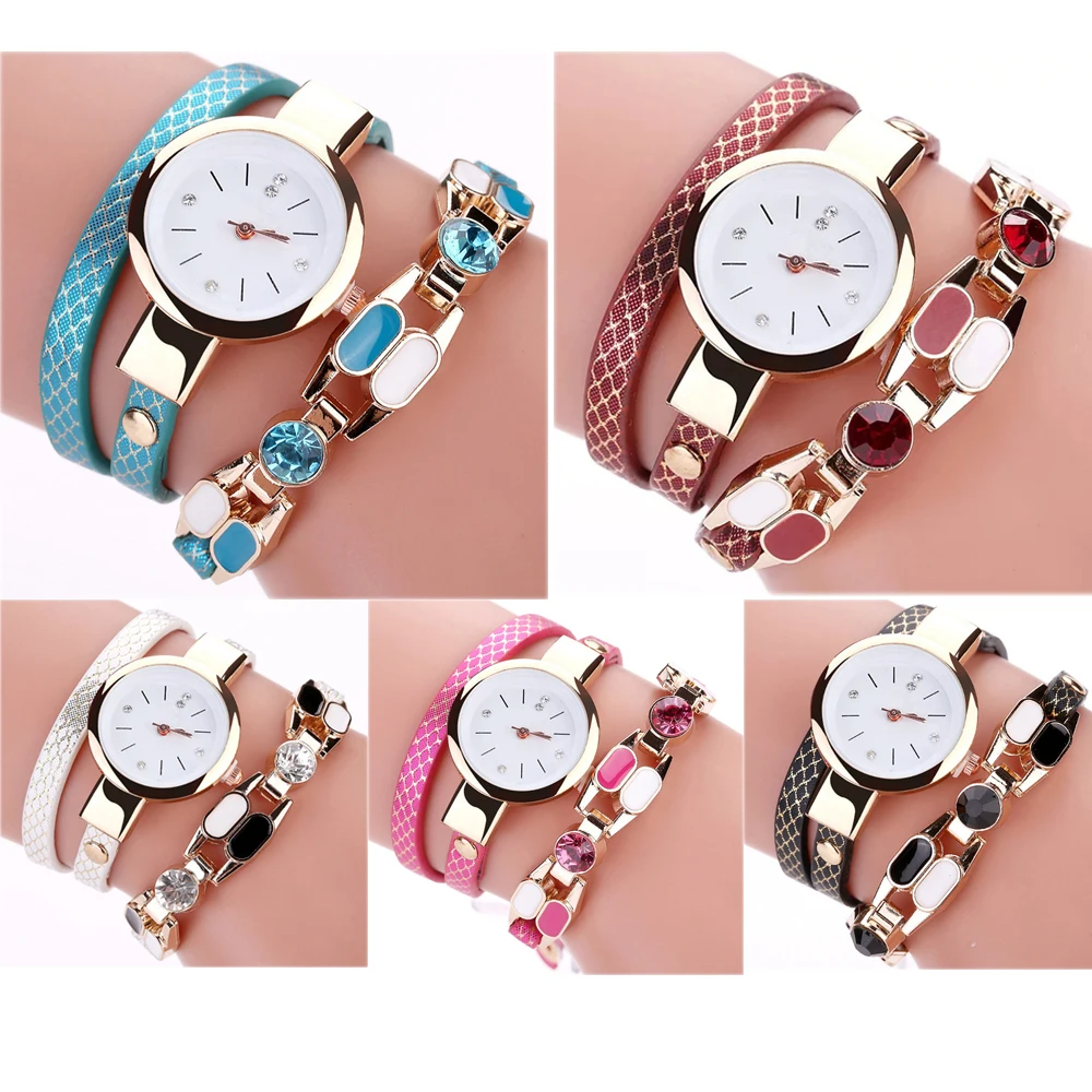 CdyBox Женская винтажная плетеная обмоточная заклепка с хрусталиком часы ремешок