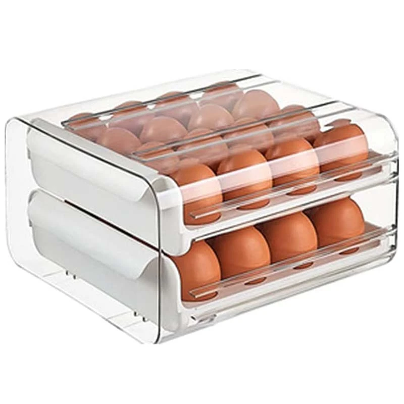 

2021 new 32 Grid Egg Storage Double-Layer Drawer Type Egg Box for Fridge Egg Container Shelf Saving Kitchen Egg Storage Box