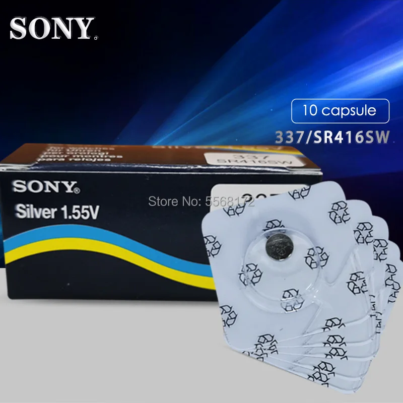 Кнопочные элементы питания Sony 337 SR416SW 10 шт. батареи 1 55 в монета оксид серебра