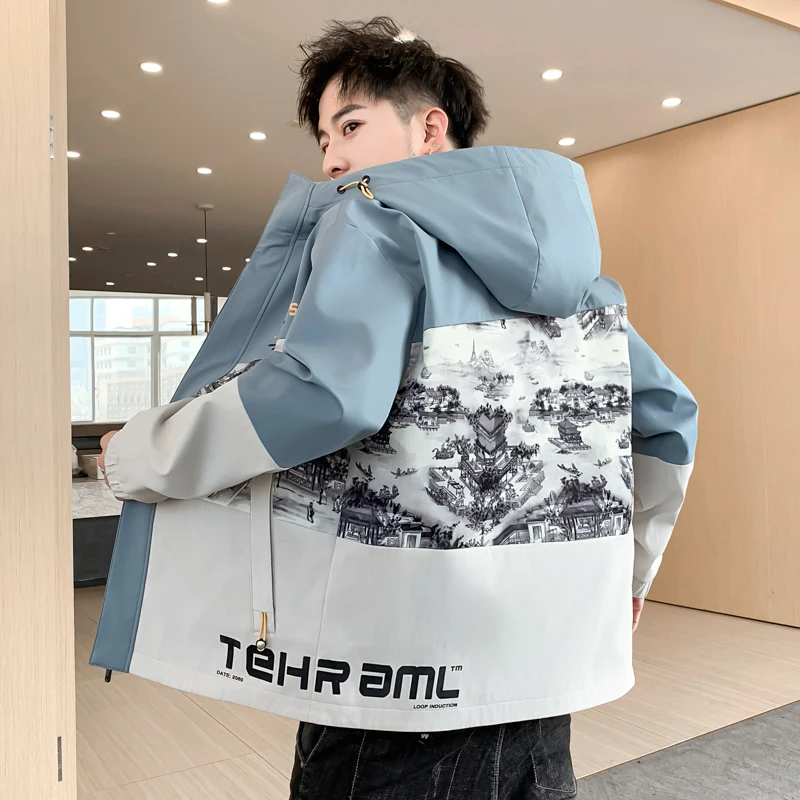 

Мужская приталенная ветровка с капюшоном, повседневная приталенная куртка, размеры 2XL 3XL, весна-осень 2021