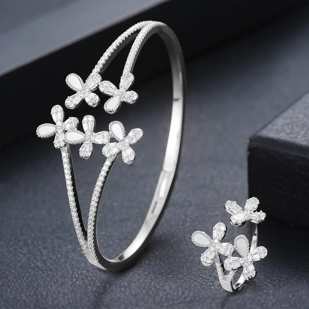 GODKI хип-хоп цветы 2 браслет с несколькими рядами набор колец украшений для женщин