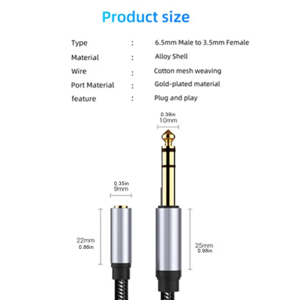 

Jack 3.5mm Female to 6.5mm Male Audio Extension Cable for Huawei Xiaomi 3.5mm Aux Cable for Headphones