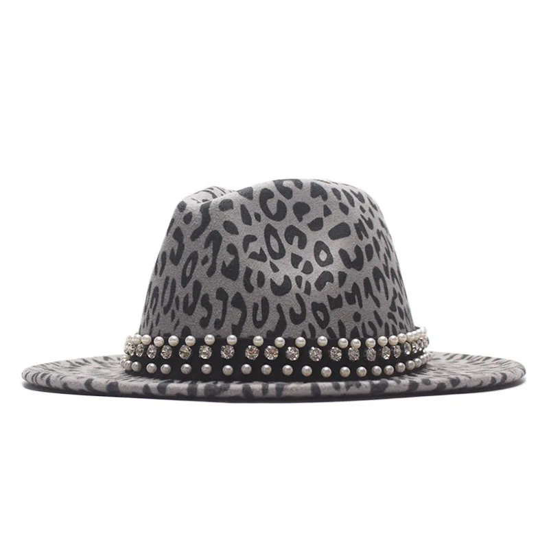 Шляпа Унисекс шерстяная с широкими полями леопардовая Жемчужной Лентой