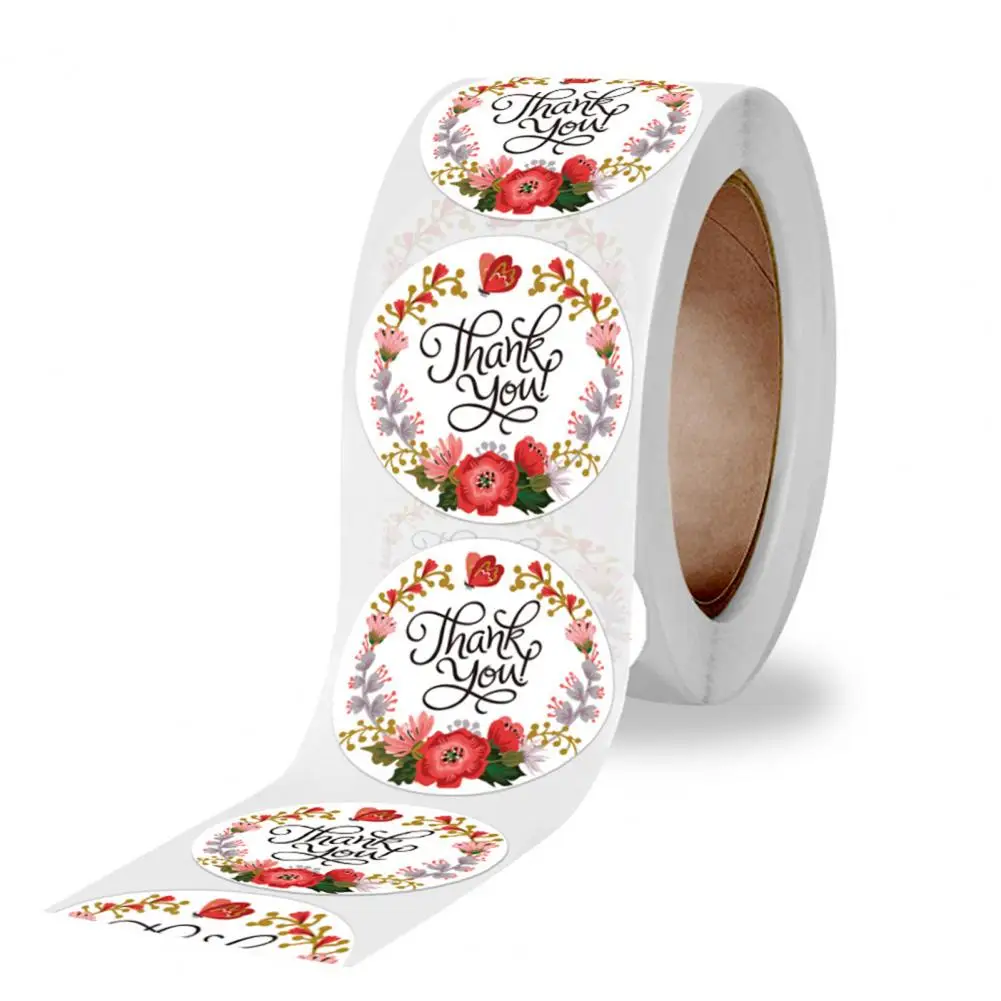 

500Pcs/Roll Round Color Floral Thank You Seal Stickers Labels Gift Round Color Floral Decor Tags Labels Stickers Coated Paper