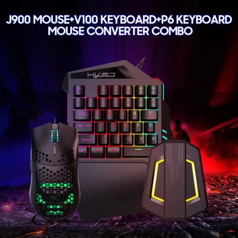 

Набор эргономичной проводной игровой мыши J900 RGB V100, Игровая клавиатура для одной руки с 35 клавишами P6, портативная клавиатура, мышь