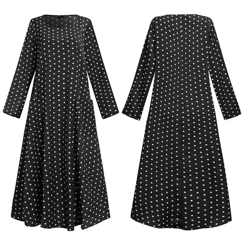 

Dress Women VONDA 2021 Sundress Long Sleeve Polka Dot Maxi Dress Kaftan Robe Plus Size Bohemian Party Vestido Oversized Sundress