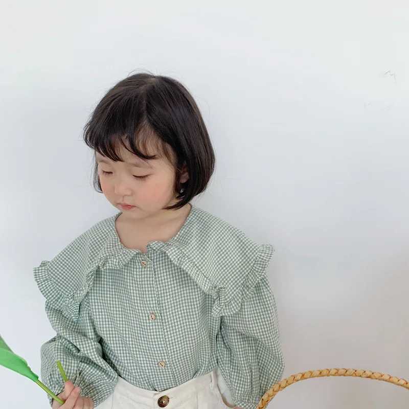 Весенние модные рубашки в клетку для маленьких девочек хлопковая рубашка с