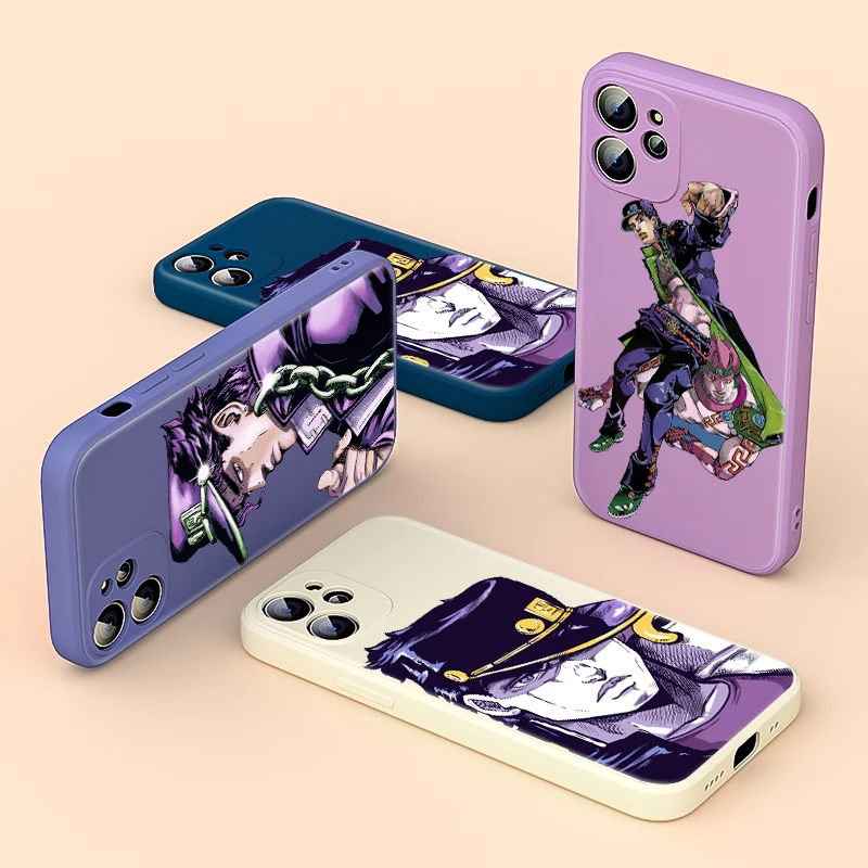 

Liquid Silicone Soft Cover Jojo Anime Manga For Apple iPhone 13 12 mini 11 8 7 6 XS XR SE 2020 Pro Max Plus Phone Case