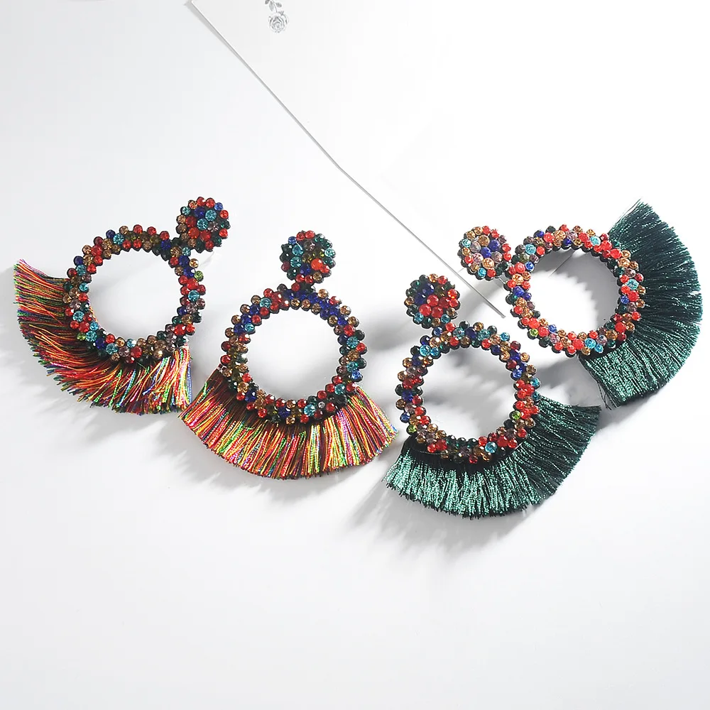 

Fashionable New Style Rhinestone Tassels, Exaggerated Color Big Earrings, Personalized Bohemian Style Jewelry Gifts For Women