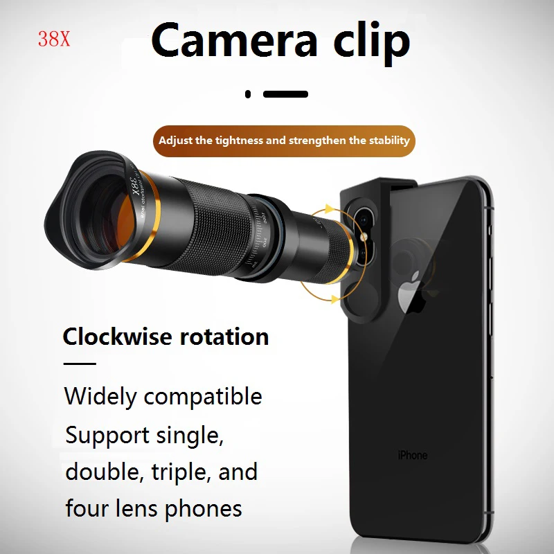 

38X Telescope Zoom lens Monocular Mobile Phone camera Lens for iPhone Samsung Smartphones for Camping hunting Sports