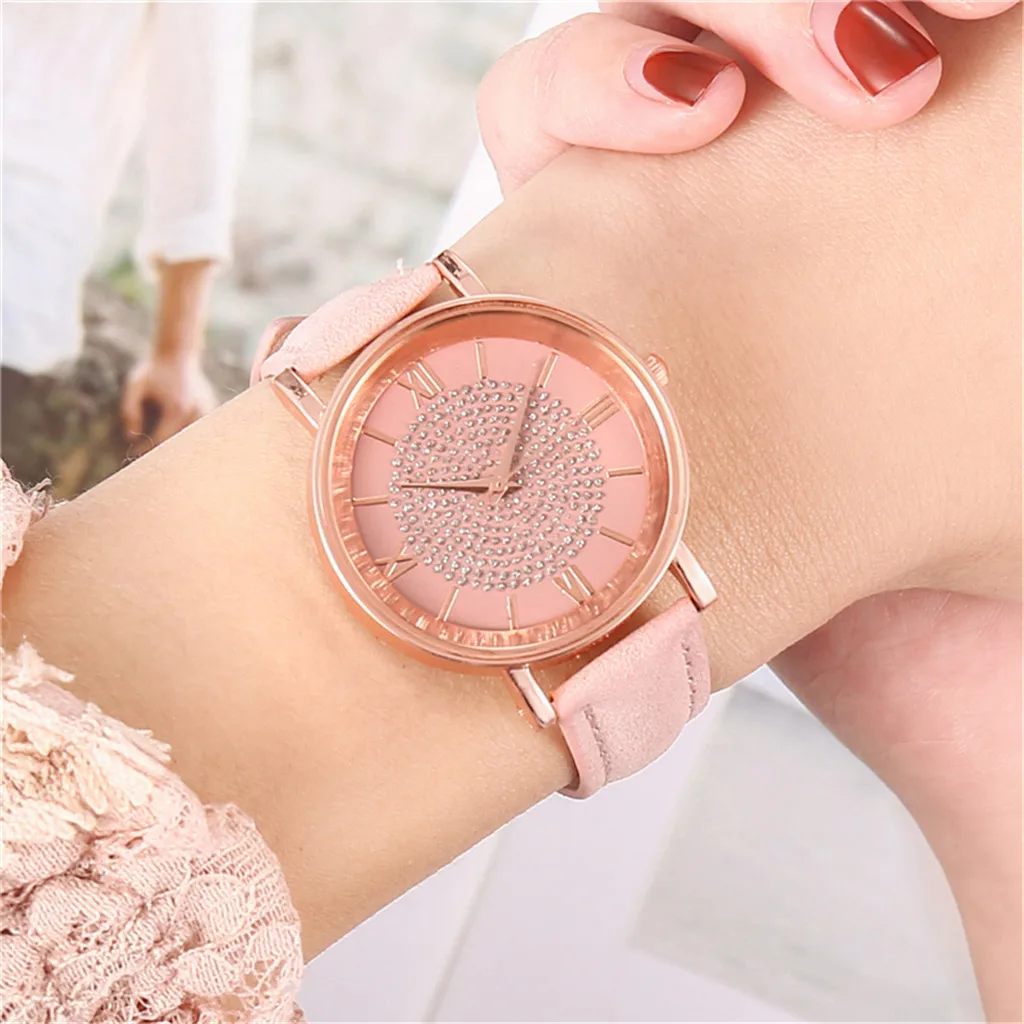 

Luxury Quartz Watches Rhinestone Watches Leather Stainless Steel Dial Casual Bracele Watch Simple Wristwatch Montre Homme R5