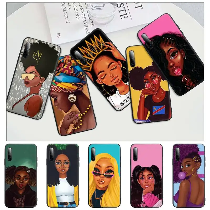 

African Beauty Afro Puffs Black Girl Cell Phone Cover For Huawei Y6 Y7 Y9 Prime 2019 Y9s Mate 10 20 40 Pro Lite Nova 5t Case
