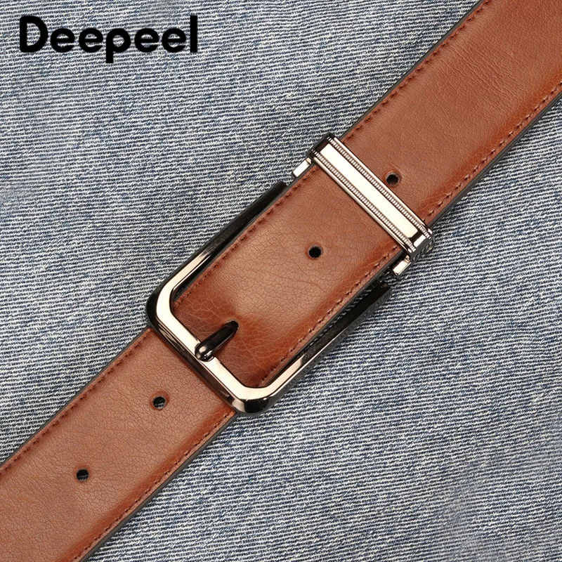 Мужской двухслойный кожаный ремень с пряжкой Deepeel 3 5 см * 110 см/115 см/120 черные
