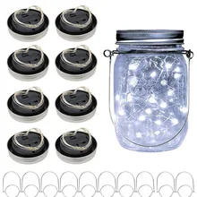 10-1 Pack Solar Mason Jar Lid Light 10leds 20leds Fairy Firefly Jar Lids Lamp for Wedding Christmas Patio Lawn Garden Decoration