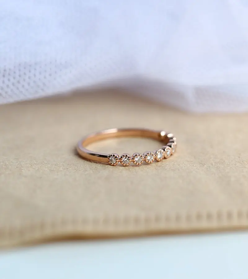 New sleek minimalist single row glossy rose gold filled inlaid zircon ring for women's party CZ anniversary gift jewelry | Украшения и