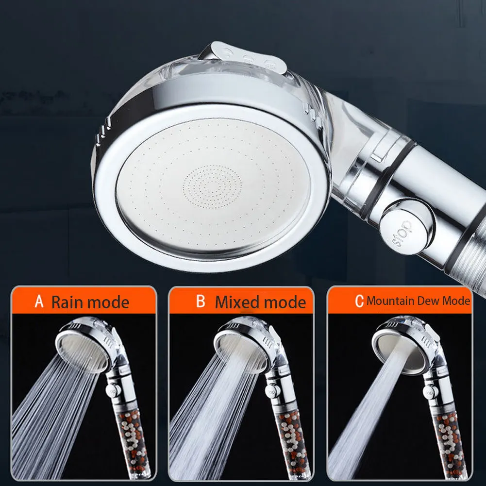 

Bathroom 3-Function SPA Shower Head With Switch On/Off Button High Pressure Anion Filter Bath Head Water Saving Shower Heads