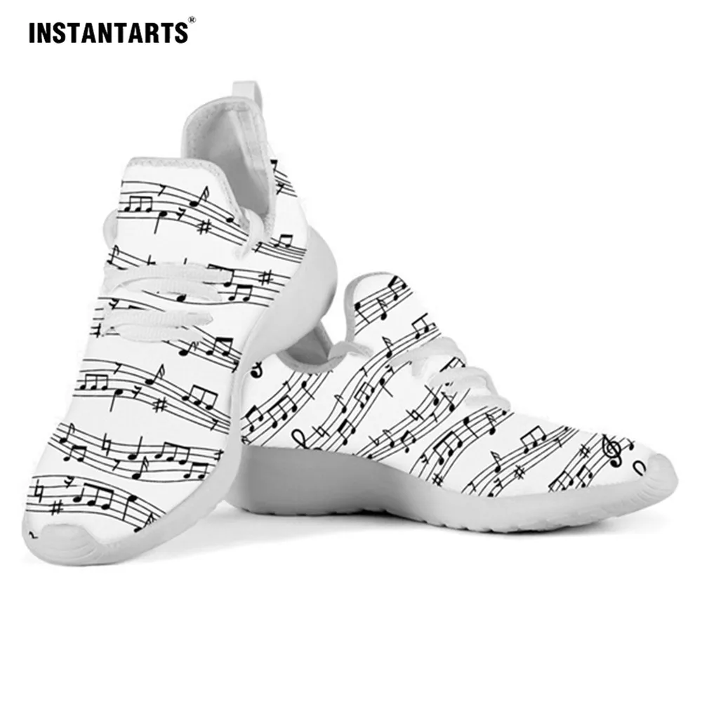 

INSTANTARTS Breathable Woman Flats Sneakers Music Note Print Casual Mesh Lacing Ladies Shoes Light Knit Vulcanized Women Shoes