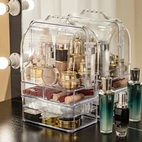 acrylic makeup organizer clear cosmetic jewelry storage box double open cover women cosmetic storage drawer desktop make up case