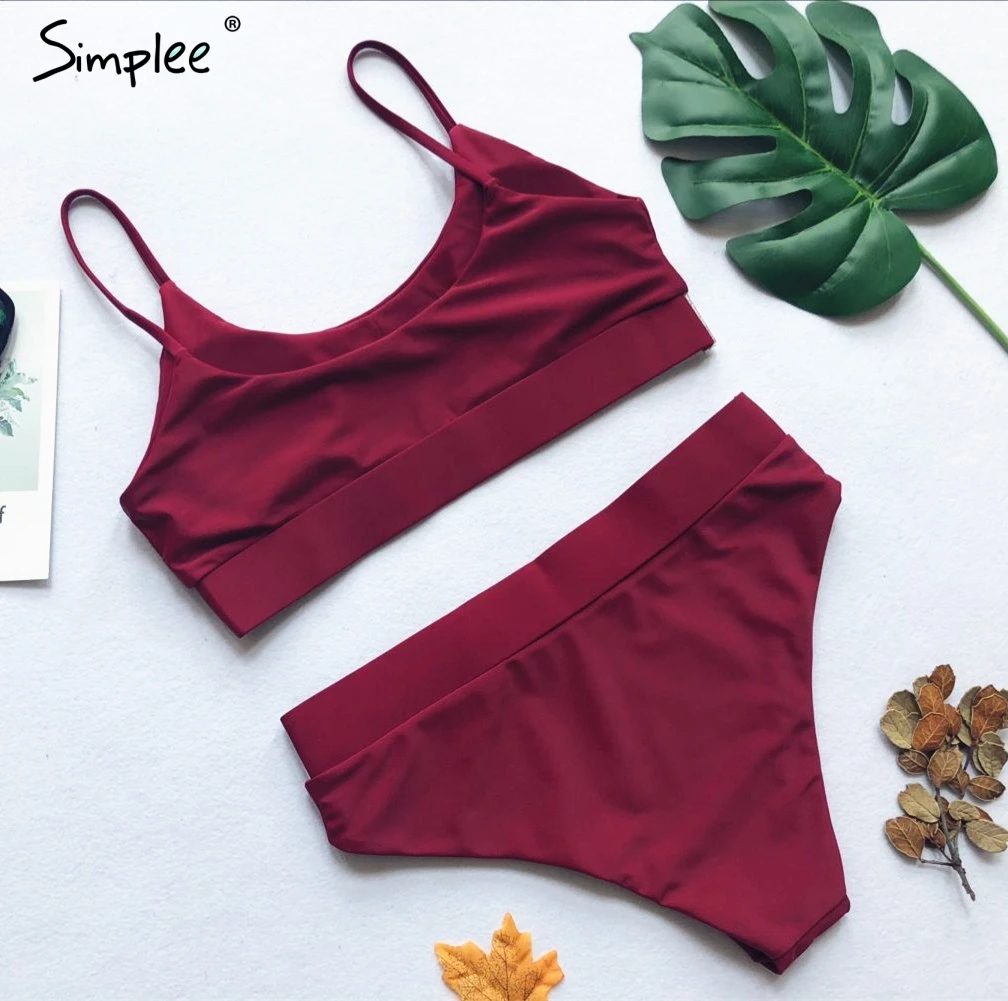 Simplee блестящие стринги Женский комплект бикини купальный костюм с пуш ап высокая