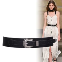 hot fashion belt jeans lady punk vintage alloy big buckle belt faux leather wide belts for women slim waist belt girdle decorate