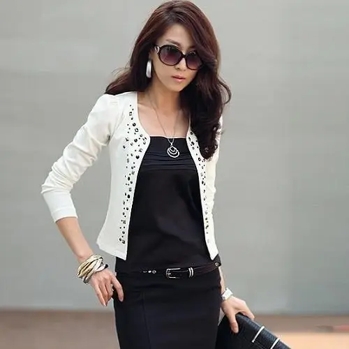 

Super Fashion Cool Women Ladies Long Sleeve Shrug Suits small Jacket Elegant Women's Rivet Coat Black/White