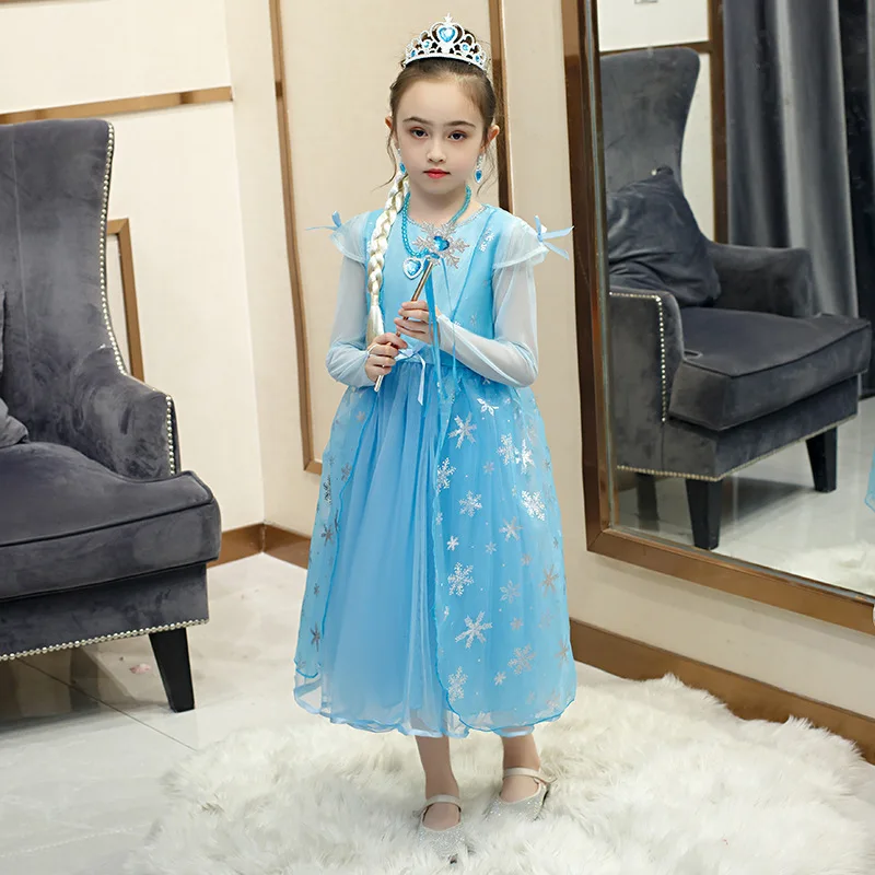 

Платья принцессы для девочек, рождественское платье для косплея, вязаный костюм с длинным рукавом, детское платье для хэллоуивечерние