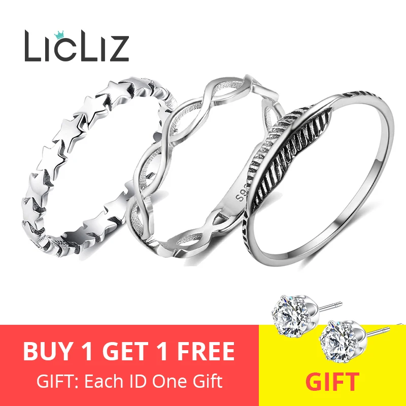 LicLiz, 925 пробы, серебряное, полое Ювелирное кольцо с плетеным орнаментом для женщин, треугольный крест, сердце, звезда, лист, кольцо, Joyas de Plata 925 LR0469