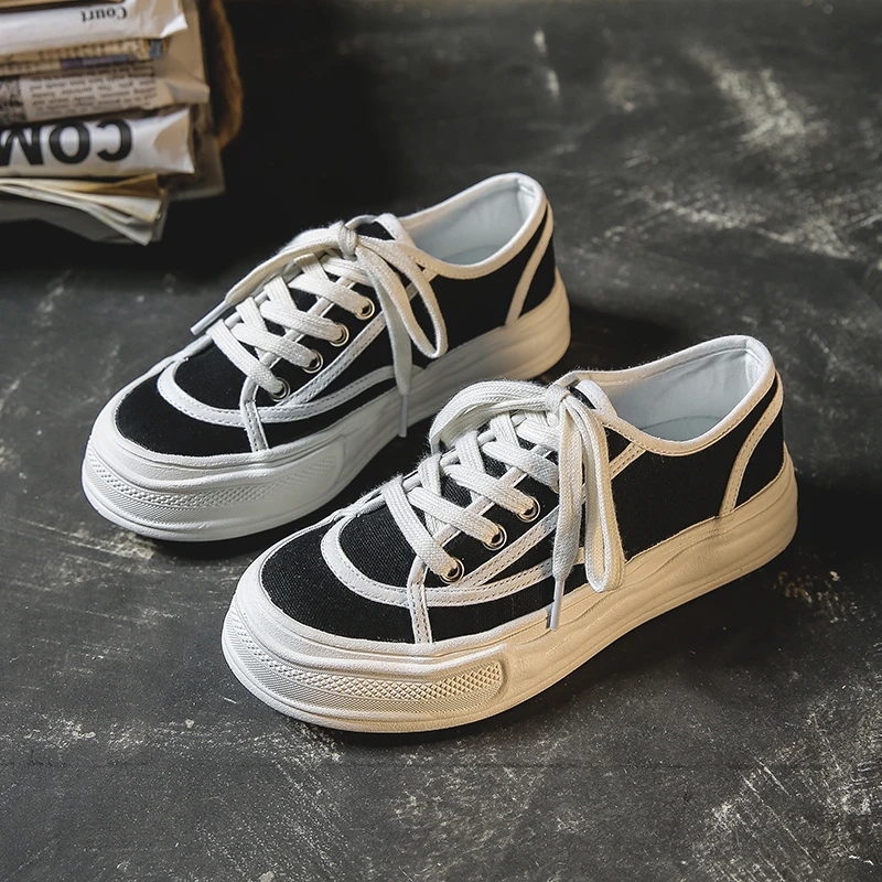 

Canvas Shoes for Women 2021 Autumn Platform Casual Female Sneakers Ladies Retro Flat Lace Up Vulcanized Shoes Zapatos De Mujer