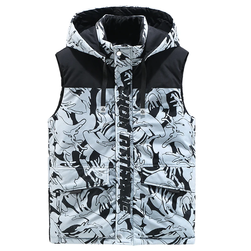 

New Autumn Winter Brand Men's Cotton Vest Hooded Thick Warm Camouflage Plus Size Waistcoat Sleeveless Jackets Men Parkas S-8XL