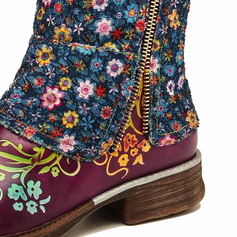 SOCOFY/Высококачественные ботинки в стиле ретро; Zapatillas; кожа; маленький цветочный узор; обувь на плоской подошве с прострочкой на молнии; женская обувь;