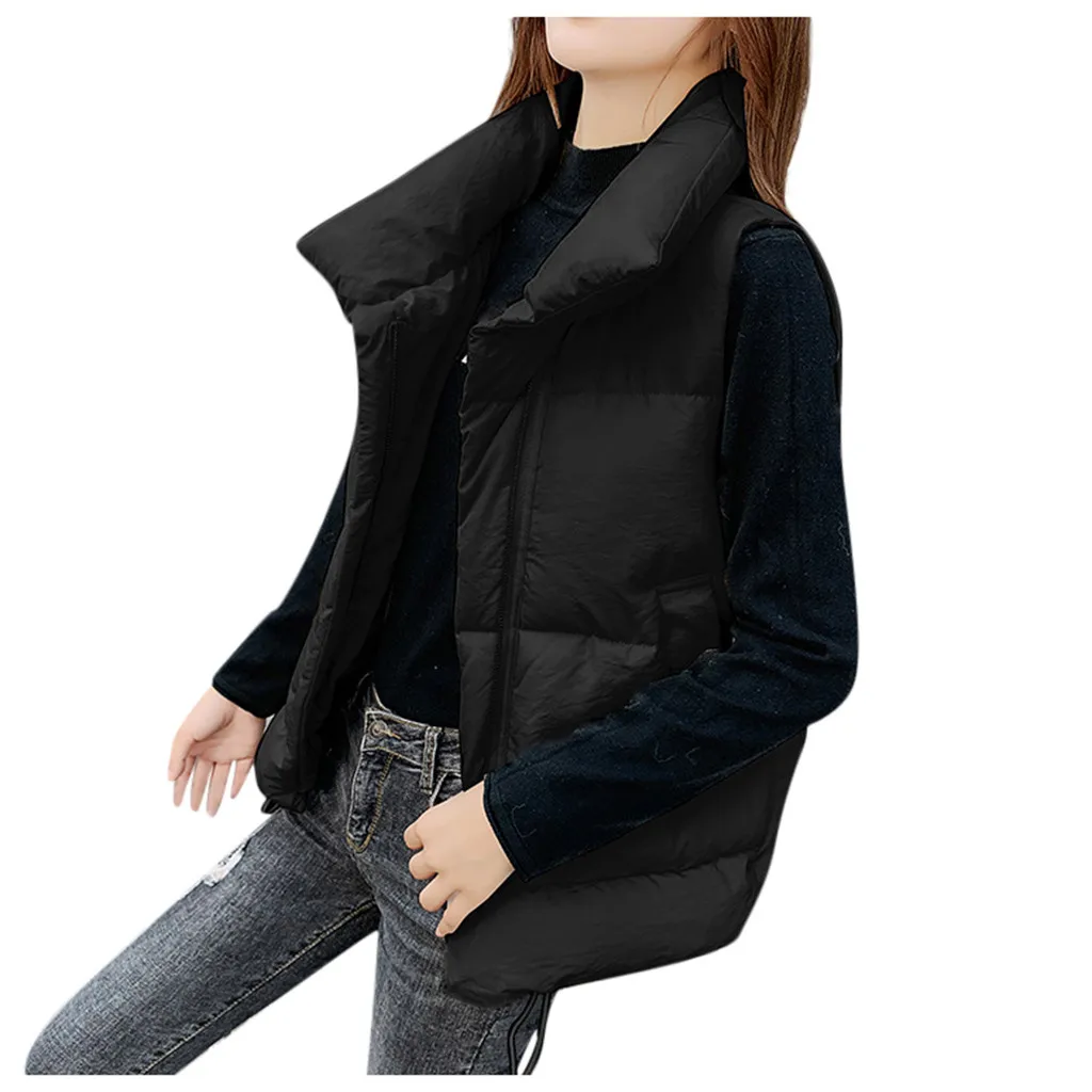 

JAYCOSIN Women's Winter Jacket Women Outerwear Faux Women's Parkas Button Coat Sleeveless Solid Jackets Pocket Coats