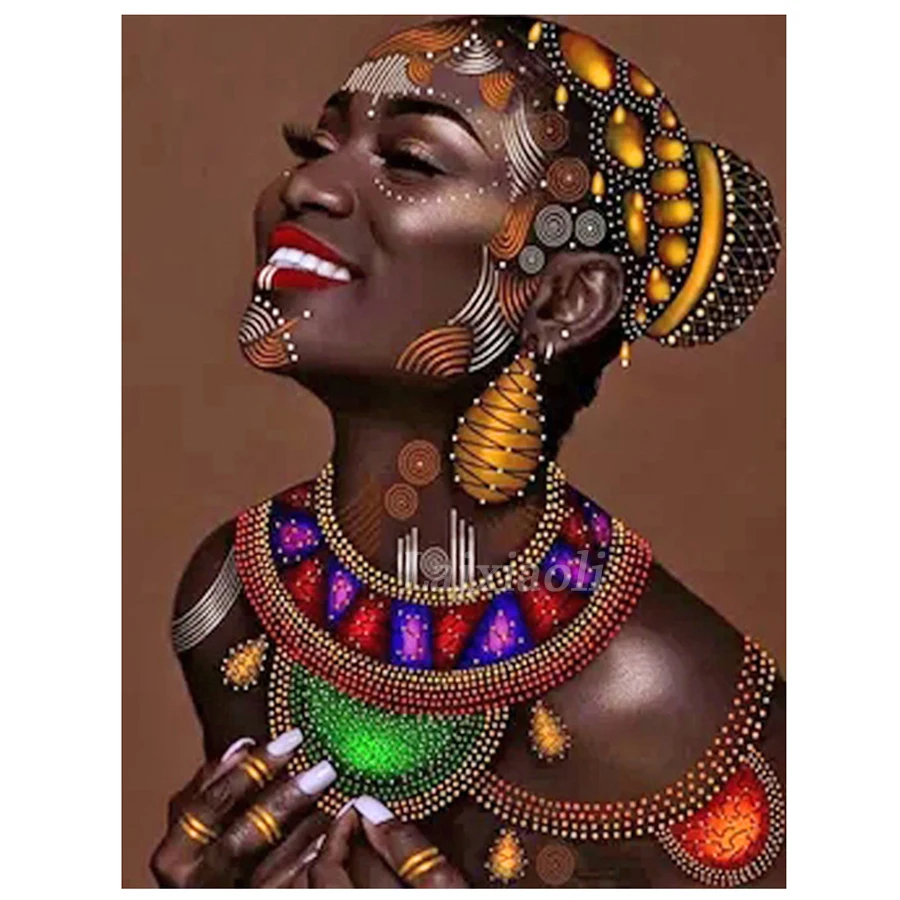Полная квадратная/круглая Алмазная картина для девочек в африканском стиле