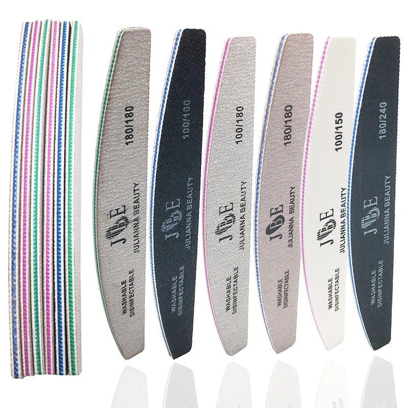 

10 Pcs Professional Nail File 100 150 180 240 Grit Unhas De Gel Nail Files Sandpaper Moon Style Acrylic Nail File Art Tools